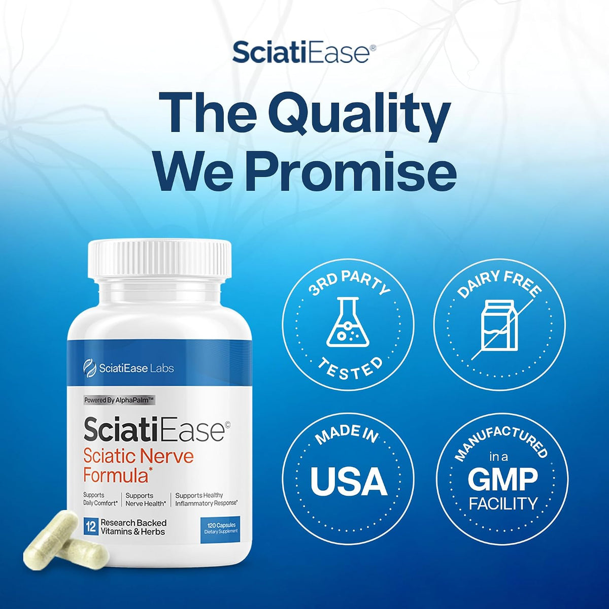 SciatiEase Sciatic Nerve Health Support Supplement, 120 Capsules SciatiEase